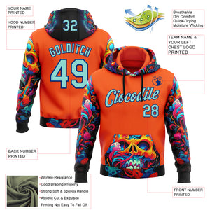 Custom Orange Ice Blue-Royal 3D Skull Chromatic Sports Pullover Sweatshirt Hoodie