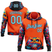 Load image into Gallery viewer, Custom Orange Ice Blue-Royal 3D Skull Chromatic Sports Pullover Sweatshirt Hoodie
