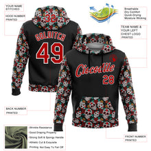Load image into Gallery viewer, Custom Black Red-White 3D Skull Calavera Day Of The Dead Dia de los Muertos Sports Pullover Sweatshirt Hoodie
