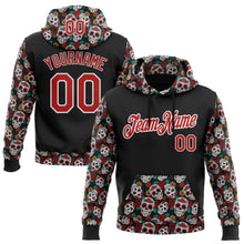 Load image into Gallery viewer, Custom Black Red-White 3D Skull Calavera Day Of The Dead Dia de los Muertos Sports Pullover Sweatshirt Hoodie
