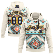 Load image into Gallery viewer, Custom Stitched Cream Navy Blue Orange Gray-Gold 3D Mexico Aztec Pattern Sports Pullover Sweatshirt Hoodie
