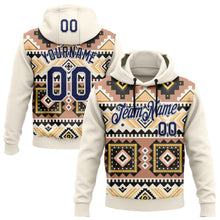 Load image into Gallery viewer, Custom Stitched Cream Navy Gray Yellow-White 3D Mexico Aztec Pattern Sports Pullover Sweatshirt Hoodie
