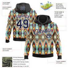 Load image into Gallery viewer, Custom Stitched Black Navy Blue Red Yellow-White 3D Mexico Aztec Pattern Sports Pullover Sweatshirt Hoodie
