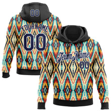 Load image into Gallery viewer, Custom Stitched Black Navy Blue Red Yellow-White 3D Mexico Aztec Pattern Sports Pullover Sweatshirt Hoodie
