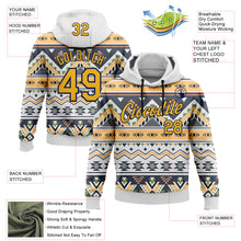 Load image into Gallery viewer, Custom Stitched White Gold Gray Green-Navy 3D Mexico Aztec Pattern Sports Pullover Sweatshirt Hoodie
