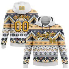 Load image into Gallery viewer, Custom Stitched White Gold Gray Green-Navy 3D Mexico Aztec Pattern Sports Pullover Sweatshirt Hoodie
