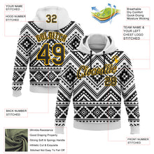Load image into Gallery viewer, Custom Stitched White Black-Gold 3D Mexico Aztec Pattern Sports Pullover Sweatshirt Hoodie
