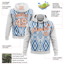 Load image into Gallery viewer, Custom Stitched White Blue-Orange 3D Mexico Aztec Pattern Sports Pullover Sweatshirt Hoodie
