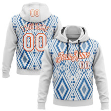 Load image into Gallery viewer, Custom Stitched White Blue-Orange 3D Mexico Aztec Pattern Sports Pullover Sweatshirt Hoodie
