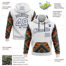 Load image into Gallery viewer, Custom Stitched White Yellow Red Blue-Navy 3D Mexico Aztec Pattern Sports Pullover Sweatshirt Hoodie
