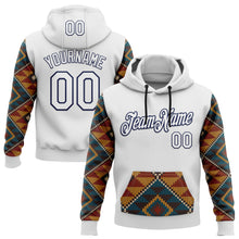 Load image into Gallery viewer, Custom Stitched White Yellow Red Blue-Navy 3D Mexico Aztec Pattern Sports Pullover Sweatshirt Hoodie
