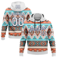 Load image into Gallery viewer, Custom Stitched White Gray Orange Blue-Navy 3D Mexico Aztec Pattern Sports Pullover Sweatshirt Hoodie
