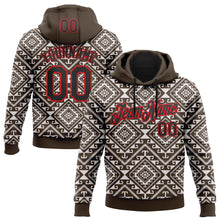 Load image into Gallery viewer, Custom Stitched Brown Black White-Fire Red 3D Mexico Aztec Pattern Sports Pullover Sweatshirt Hoodie

