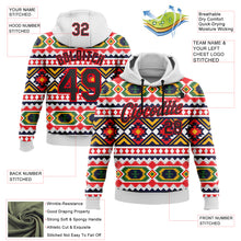 Load image into Gallery viewer, Custom Stitched White Black Yellow Green-Fire Red 3D Mexico Aztec Pattern Sports Pullover Sweatshirt Hoodie
