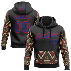 Custom Stitched Black Royal Cream Gray-Red 3D Mexico Aztec Pattern Sports Pullover Sweatshirt Hoodie