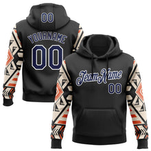 Load image into Gallery viewer, Custom Stitched Black Navy Cream Orange-White 3D Mexico Aztec Pattern Sports Pullover Sweatshirt Hoodie
