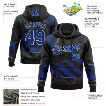 Custom Stitched Black Royal Gray-Steel Gray 3D Pattern Design Splash Sports Pullover Sweatshirt Hoodie