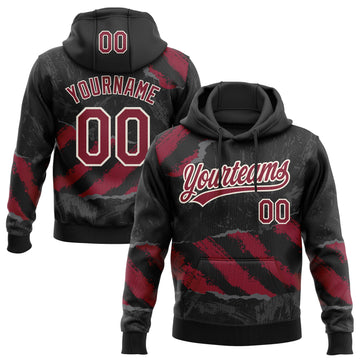 Custom Stitched Black Crimson Steel Gray-Cream 3D Pattern Design Splash Sports Pullover Sweatshirt Hoodie