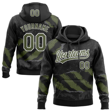 Custom Stitched Black Olive Steel Gray-White 3D Pattern Design Splash Sports Pullover Sweatshirt Hoodie