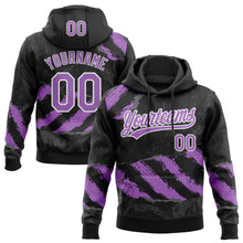Загрузить изображение в средство просмотра галереи, Custom Stitched Black Medium Purple Steel Gray-White 3D Pattern Design Splash Sports Pullover Sweatshirt Hoodie
