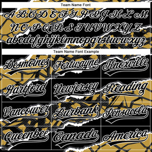 Custom Stitched Black Old Gold-White 3D Pattern Design Torn Paper Style Sports Pullover Sweatshirt Hoodie