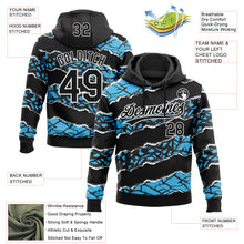 Load image into Gallery viewer, Custom Stitched Black Sky Blue-White 3D Pattern Design Torn Paper Style Sports Pullover Sweatshirt Hoodie
