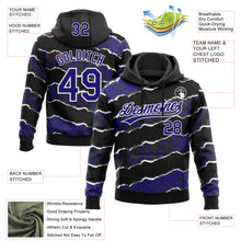 Load image into Gallery viewer, Custom Stitched Black Dark Purple-White 3D Pattern Design Torn Paper Style Sports Pullover Sweatshirt Hoodie

