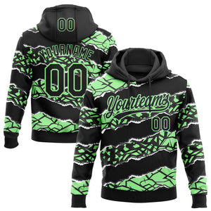 Custom Stitched Black Pea Green-White 3D Pattern Design Torn Paper Style Sports Pullover Sweatshirt Hoodie