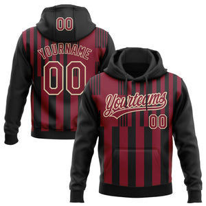 Custom Stitched Black Crimson-Cream 3D Pattern Design Line Sportswear Pullover Sweatshirt Hoodie