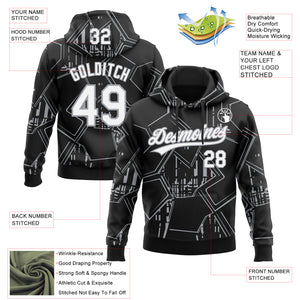 Custom Stitched Black White-Gray 3D Pattern Design Line Sportswear Pullover Sweatshirt Hoodie