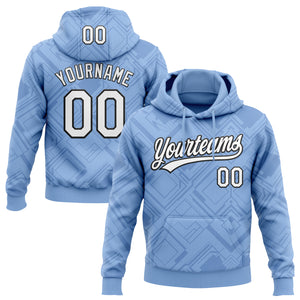 Custom Stitched Light Blue White-Black 3D Pattern Design Line Sportswear Pullover Sweatshirt Hoodie