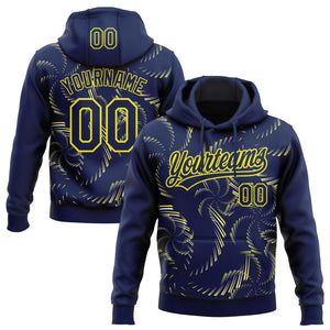 Custom Stitched Navy Light Yellow-White 3D Pattern Design Line Sportswear Pullover Sweatshirt Hoodie