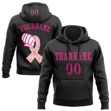 Charger l&#39;image dans la galerie, Custom Black Hot Pink-White 3D Pink Ribbon Breast Cancer Awareness Women Health Care Support Sports Pullover Sweatshirt Hoodie
