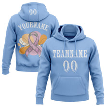 Load image into Gallery viewer, Custom Light Blue White 3D Pink Ribbon Breast Cancer Awareness Women Health Care Support Sports Pullover Sweatshirt Hoodie
