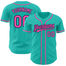 Load image into Gallery viewer, Custom Aqua White Pinstripe Pink-Navy Authentic Baseball Jersey
