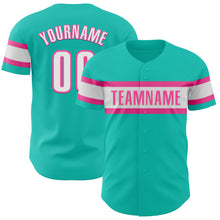 Laden Sie das Bild in den Galerie-Viewer, Custom Aqua White-Pink Authentic Baseball Jersey
