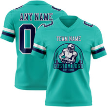 Load image into Gallery viewer, Custom Aqua Navy-White Authentic Football Jersey
