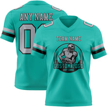 Load image into Gallery viewer, Custom Aqua Gray-Black Authentic Football Jersey
