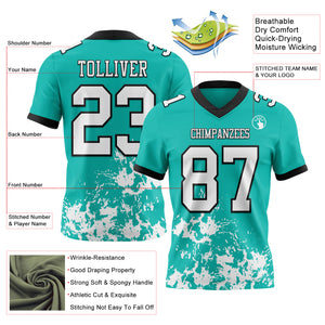 Custom Aqua White-Black Splash Mesh Authentic Football Jersey