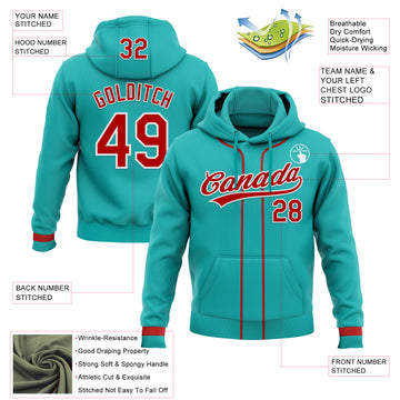 Custom Stitched Aqua Red-White Baseball Pullover Sweatshirt Hoodie