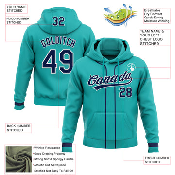 Custom Stitched Aqua Navy-White Baseball Pullover Sweatshirt Hoodie
