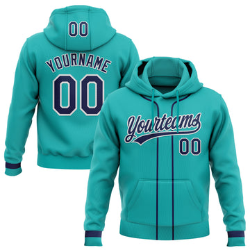 Custom Stitched Aqua Navy-White Baseball Pullover Sweatshirt Hoodie