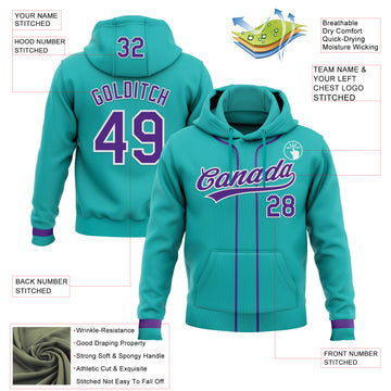 Custom Stitched Aqua Purple-White Baseball Pullover Sweatshirt Hoodie