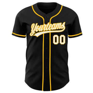 Custom Black White-Gold Authentic Baseball Jersey