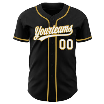 Custom Black White-Old Gold Authentic Baseball Jersey