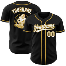 Load image into Gallery viewer, Custom Black White-Old Gold Authentic Baseball Jersey

