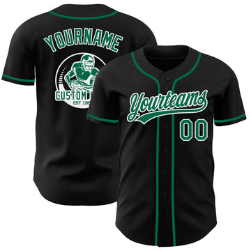 Custom Black Kelly Green-White Authentic Baseball Jersey