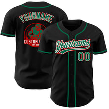 Load image into Gallery viewer, Custom Black Kelly Green White-Red Authentic Baseball Jersey
