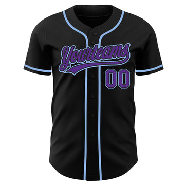 Custom Black Purple-Light Blue Authentic Baseball Jersey