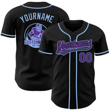 Load image into Gallery viewer, Custom Black Purple-Light Blue Authentic Baseball Jersey

